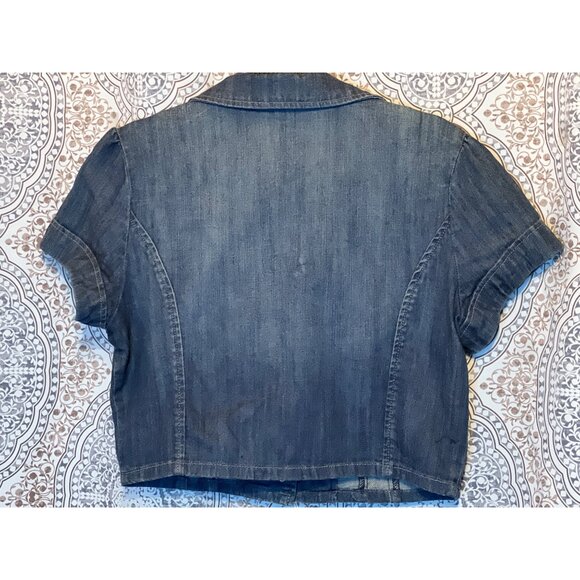 Guess Womens Denim Cropped Jacket Size L Short Sleeve Button Front - Picture 3 of 11